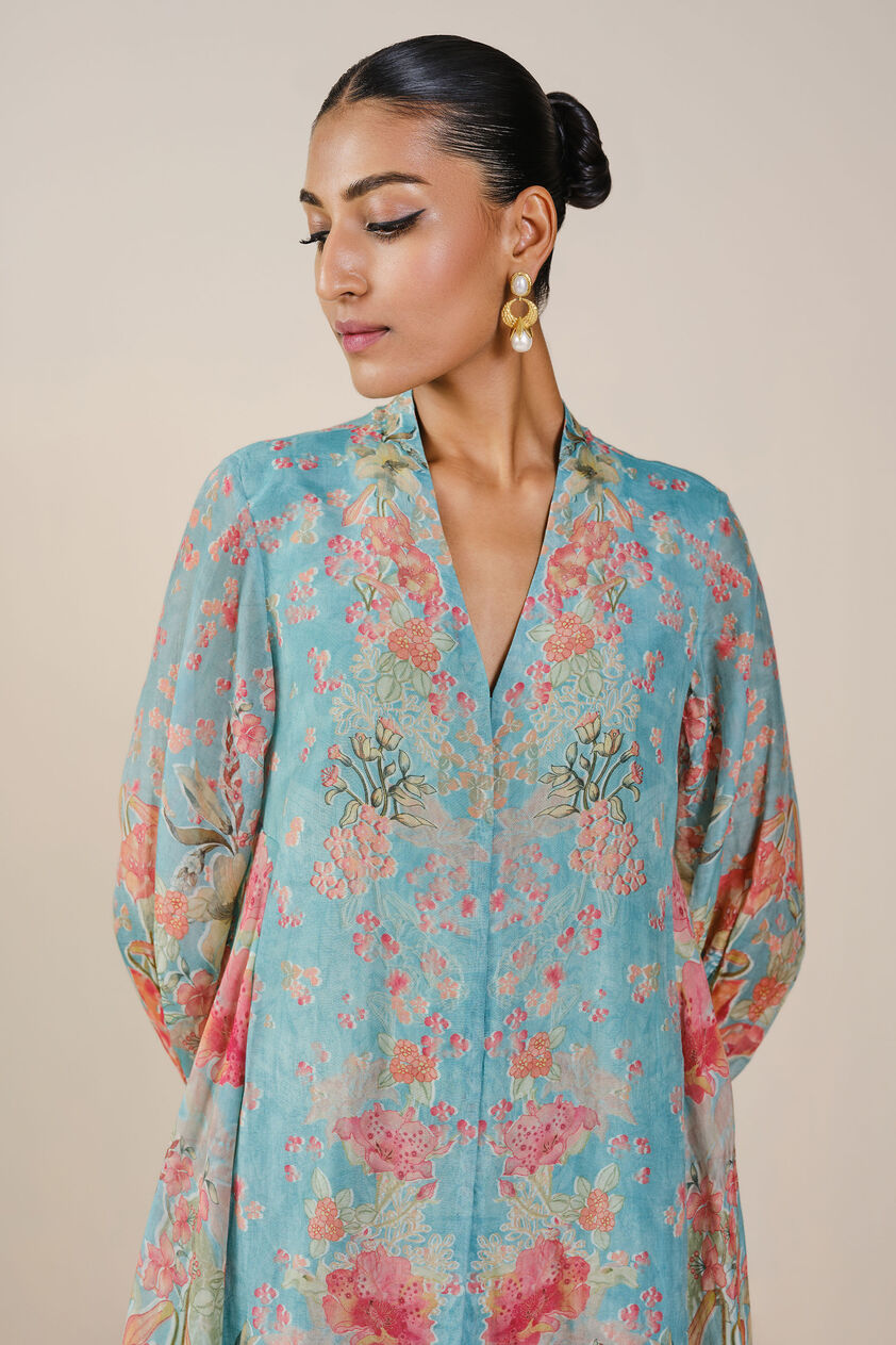 Nyneve Printed Mul Kurta Set - Aqua, Aqua, image 5